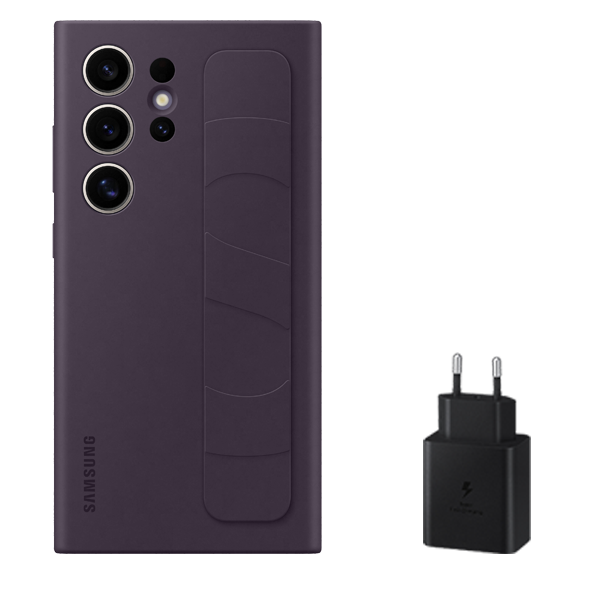 Pack Funda con soporte S24 Ultra Violeta oscuro + Power Adapter 45W